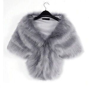 Fur shaw gray scarf accessory bridesmaid evening wrap